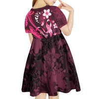 Personalised Memorial Breast Cancer Awareness Kid Short Sleeve Dress Plumeria Floral Tribal Pattern - Polynesian Pride