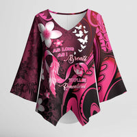 Personalised Memorial Breast Cancer Awareness Kimono Sleeve Blouse Plumeria Floral Tribal Pattern LT05 Female Black - Polynesian Pride
