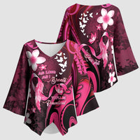 Personalised Memorial Breast Cancer Awareness Kimono Sleeve Blouse Plumeria Floral Tribal Pattern LT05 - Polynesian Pride