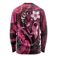 Personalised Memorial Breast Cancer Awareness Long Sleeve Shirt Plumeria Floral Tribal Pattern LT05 - Polynesian Pride