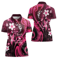 Personalised Memorial Breast Cancer Awareness Women Polo Shirt Plumeria Floral Tribal Pattern - Polynesian Pride