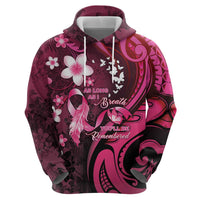 Personalised Memorial Breast Cancer Awareness Zip Hoodie Plumeria Floral Tribal Pattern LT05 - Polynesian Pride