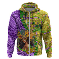 Personalised Hawaii Mardi Gras Hoodie Polynesian Pattern With Glitter Style LT05 Zip Hoodie Yellow - Polynesian Pride