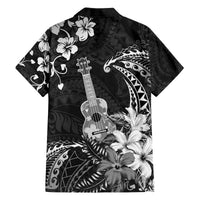 Hawaii Ukulele Family Matching Off The Shoulder Long Sleeve Dress and Hawaiian Shirt Polynesian Pattern Mix Hibiscus Black Version LT05