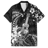 Hawaii Ukulele Hawaiian Shirt Polynesian Pattern Mix Hibiscus Black Version LT05