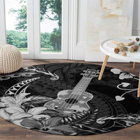 Hawaii Ukulele Round Carpet Polynesian Pattern Mix Hibiscus Black Version