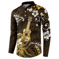 Hawaii Ukulele Button Sweatshirt Polynesian Pattern Mix Hibiscus Gold Version LT05