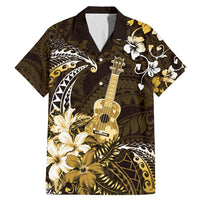 Hawaii Ukulele Family Matching Mermaid Dress and Hawaiian Shirt Polynesian Pattern Mix Hibiscus Gold Version LT05