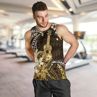 Hawaii Ukulele Men Tank Top Polynesian Pattern Mix Hibiscus Gold Version LT05