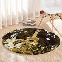 Hawaii Ukulele Round Carpet Polynesian Pattern Mix Hibiscus Gold Version
