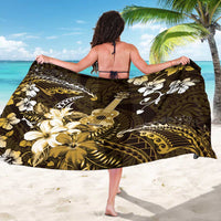 Hawaii Ukulele Sarong Polynesian Pattern Mix Hibiscus Gold Version