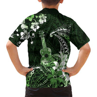 Hawaii Ukulele Kid Hawaiian Shirt Polynesian Pattern Mix Hibiscus Green Version LT05