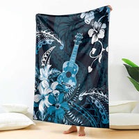 Hawaii Ukulele Blanket Polynesian Pattern Mix Hibiscus Blue Version