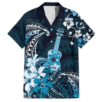 Hawaii Ukulele Family Matching Tank Maxi Dress and Hawaiian Shirt Polynesian Pattern Mix Hibiscus Blue Version LT05