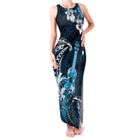Hawaii Ukulele Family Matching Tank Maxi Dress and Hawaiian Shirt Polynesian Pattern Mix Hibiscus Blue Version LT05