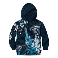 Hawaii Ukulele Kid Hoodie Polynesian Pattern Mix Hibiscus Blue Version LT05