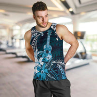 Hawaii Ukulele Men Tank Top Polynesian Pattern Mix Hibiscus Blue Version LT05