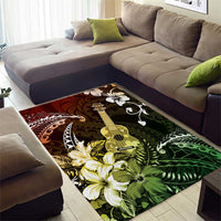 Hawaii Ukulele Area Rug Polynesian Pattern Mix Hibiscus Reggae Version