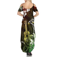 Hawaii Ukulele Summer Maxi Dress Polynesian Pattern Mix Hibiscus Reggae Version LT05