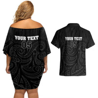 Custom New Zealand Marathon Couples Matching Off Shoulder Short Dress and Hawaiian Shirt Maori Style LT05 - Polynesian Pride