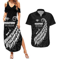 Custom New Zealand Marathon Couples Matching Summer Maxi Dress and Hawaiian Shirt Maori Style LT05 Black - Polynesian Pride