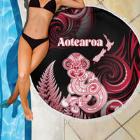 New Zealand Maori Taniwha Beach Blanket Silver Fern Red Version