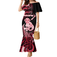 Personalised New Zealand Maori Taniwha Family Matching Mermaid Dress and Hawaiian Shirt Silver Fern Red Version