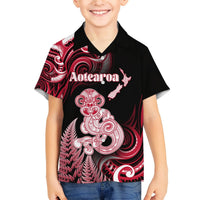 Personalised New Zealand Maori Taniwha Hawaiian Shirt Silver Fern Red Version LT05 - Polynesian Pride
