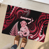 New Zealand Maori Taniwha Rubber Doormat Silver Fern Red Version