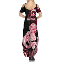 Personalised New Zealand Maori Taniwha Summer Maxi Dress Silver Fern Red Version LT05 - Polynesian Pride