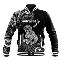 Personalised New Zealand Maori Taniwha Baseball Jacket Silver Fern Black Version LT05 Unisex Black - Polynesian Pride