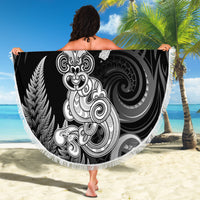 New Zealand Maori Taniwha Beach Blanket Silver Fern Black Version