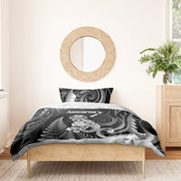 New Zealand Maori Taniwha Bedding Set Silver Fern Black Version