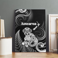 New Zealand Maori Taniwha Canvas Wall Art Silver Fern Black Version