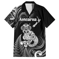 Personalised New Zealand Maori Taniwha Hawaiian Shirt Silver Fern Black Version LT05 Black - Polynesian Pride