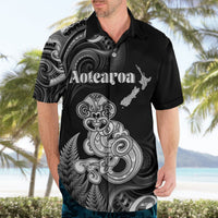 Personalised New Zealand Maori Taniwha Hawaiian Shirt Silver Fern Black Version LT05 - Polynesian Pride