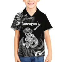 Personalised New Zealand Maori Taniwha Hawaiian Shirt Silver Fern Black Version LT05 - Polynesian Pride