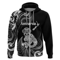 Personalised New Zealand Maori Taniwha Hoodie Silver Fern Black Version