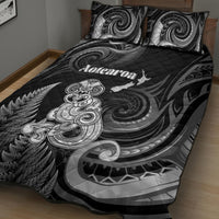 New Zealand Maori Taniwha Quilt Bed Set Silver Fern Black Version