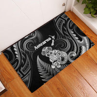 New Zealand Maori Taniwha Rubber Doormat Silver Fern Black Version