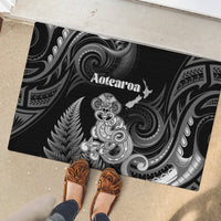 New Zealand Maori Taniwha Rubber Doormat Silver Fern Black Version