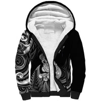 Personalised New Zealand Maori Taniwha Sherpa Hoodie Silver Fern Black Version LT05 Unisex Black - Polynesian Pride