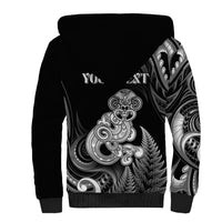 Personalised New Zealand Maori Taniwha Sherpa Hoodie Silver Fern Black Version LT05 - Polynesian Pride