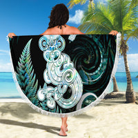New Zealand Maori Taniwha Beach Blanket Silver Fern Paua Shell Version