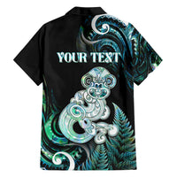 Personalised New Zealand Maori Taniwha Family Matching Off Shoulder Short Dress and Hawaiian Shirt Silver Fern Paua Shell Version