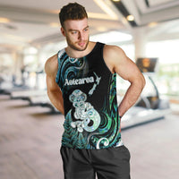 Personalised New Zealand Maori Taniwha Men Tank Top Silver Fern Paua Shell Version