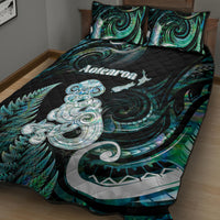 New Zealand Maori Taniwha Quilt Bed Set Silver Fern Paua Shell Version
