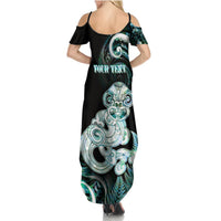 Personalised New Zealand Maori Taniwha Summer Maxi Dress Silver Fern Paua Shell Version LT05 - Polynesian Pride
