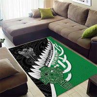 New Zealand And Ireland Rugby Area Rug Silver Fern With Celtic Cross