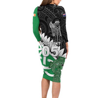 New Zealand And Ireland Rugby Custom Family Matching Long Sleeve Bodycon Dress and Hawaiian Shirt Silver Fern With Celtic Cross